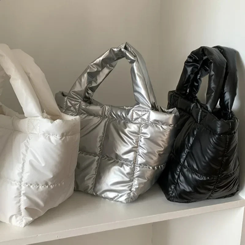 Winter Down Tote Bag for Women Puffer Handbag Trendy Chic Puffy Top Handle Quilted Padded Shoulder ner Shopper 241227