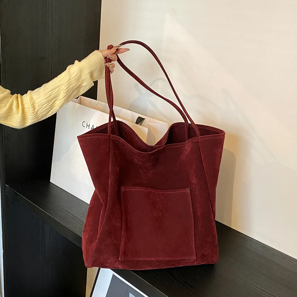 Women Suede Tote Bag Large Capacity Top Handle Purse with External Pocket Purses and Handbags Commuting for Work Travel 241227