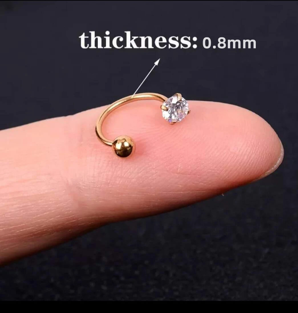 Crystal Zircon Earring Ear Stud Hoop Nose Ring Steel 20G Clear Gem Tragus Round Star 8mm Korean Fashion Women Jewelry 50pcs 241226