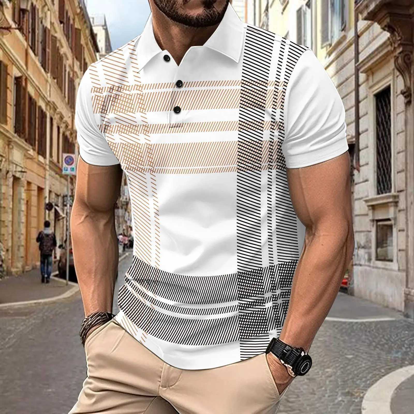 Summer new mens casual short sleeved shirt shirt with a collar fashionable printed stripes comfortable high-end sports shirt shirt X241228