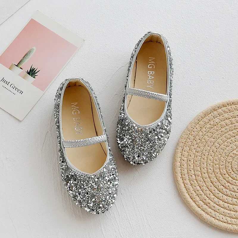 Spring New Girls Princess Shoes 2024 Sequin Children Performance Shoes Shallow Breathable Kids Ballet Flats Fashion Girls Shoes W241228