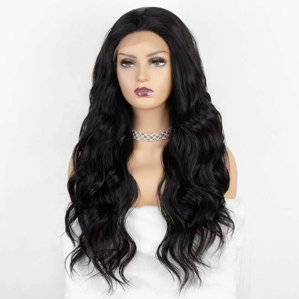Female High Temperature Silk Big Wave Long Curled Hair T-Shaped 4X4 Synthetic Front Lace Wig Headset Kq2 Kq2