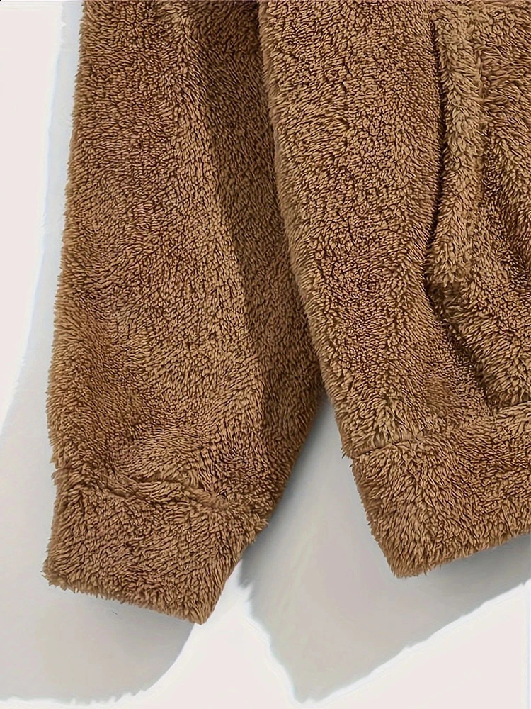 Autumn and winter warm outdoor wool two-piece set mens spring fashion solid color wool fur hooded sweatshirt and pants set mens set 241227