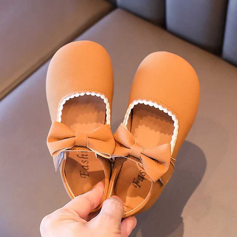 Baby Girls Princess Shoes Soft Leather Bowknot Cute Children Autumn Shoes 21-30 Toddler Light Comfy Solid Color Kids Flat Shoes W241228