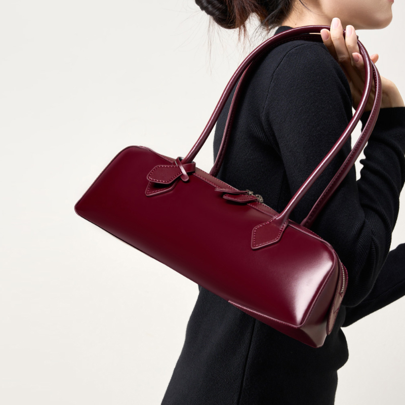 Burminsa Genuine Leather Long Handle Underarm Shoulder Bags For Women 2025 Designer Korean Purses Tote Ladies Handbags