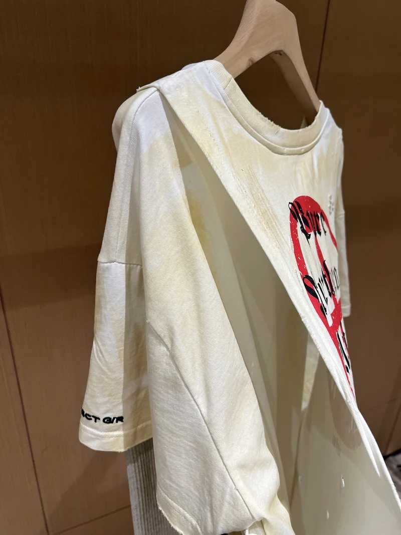 On Slve Grailz Project Apricot Loose Washed Hole Dirty Stain T Shirt Men Women Hip Hop Thr Fake Items Design T-shirts T X2412281
