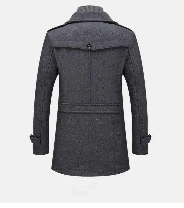 Warm Long Coat Plus Size Windproof Jacket for Men Woolen Overcoat Casual Trench Coat Stylish Winter Mens Double Collar Woolen M W241228