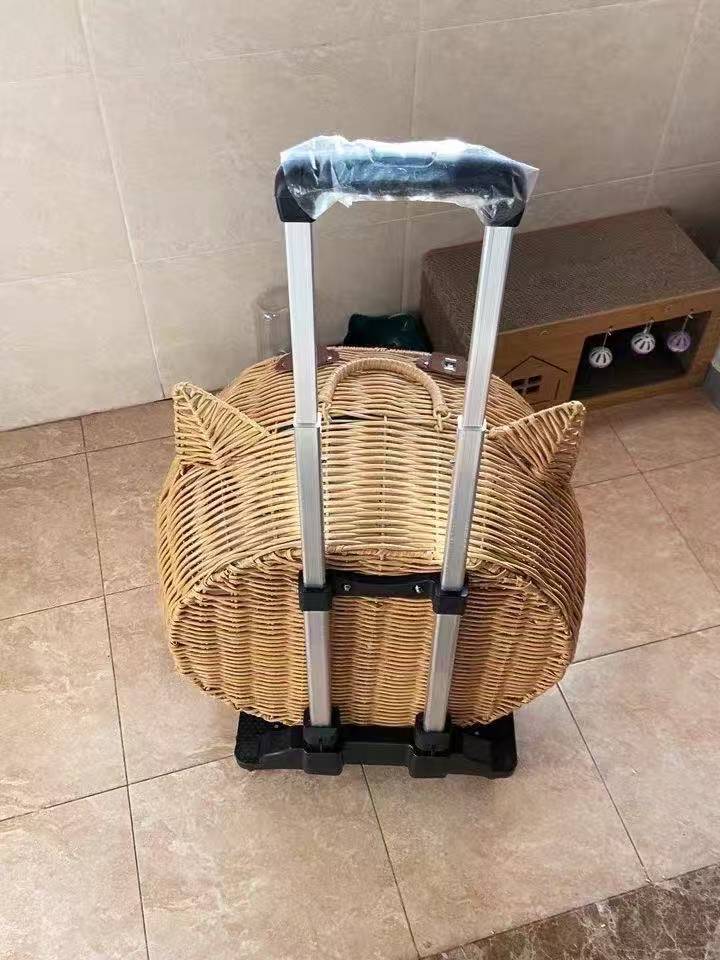 Rattan weaving Durable Wheel-Equipped Animal Transport Tote - Ideal for Carrying Cats or Dogs under 20lbs Easily during Travels