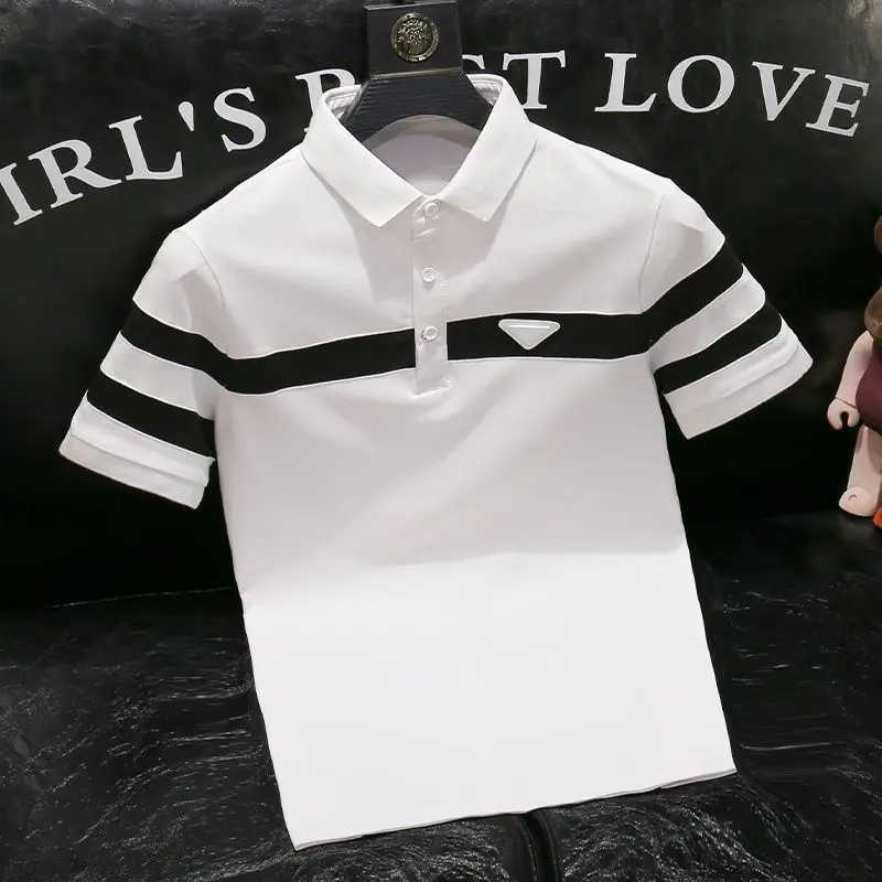 Korean Clothing Men Striped shirt Shirts Summer Fashion Tees Streetwear Male New Slim Versatile Short Sleeve Basic Casual Tops X241228