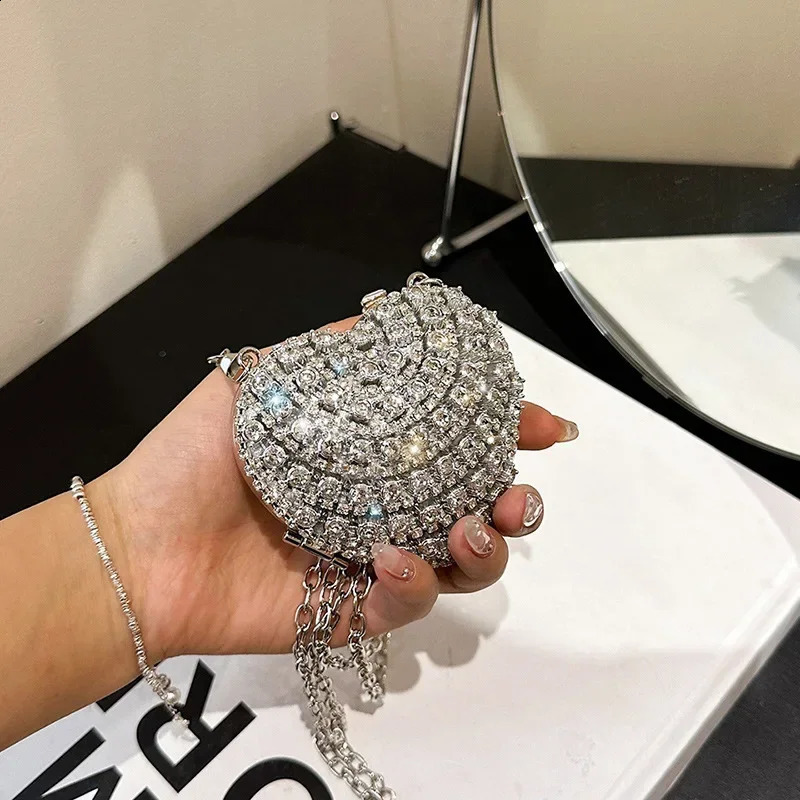 Mini Diamond Inlay Heart Shape Crystal Clutch Purse Stones Evening Wedding Party Shoulder Bag Handle Rhinestone Handbags 241227