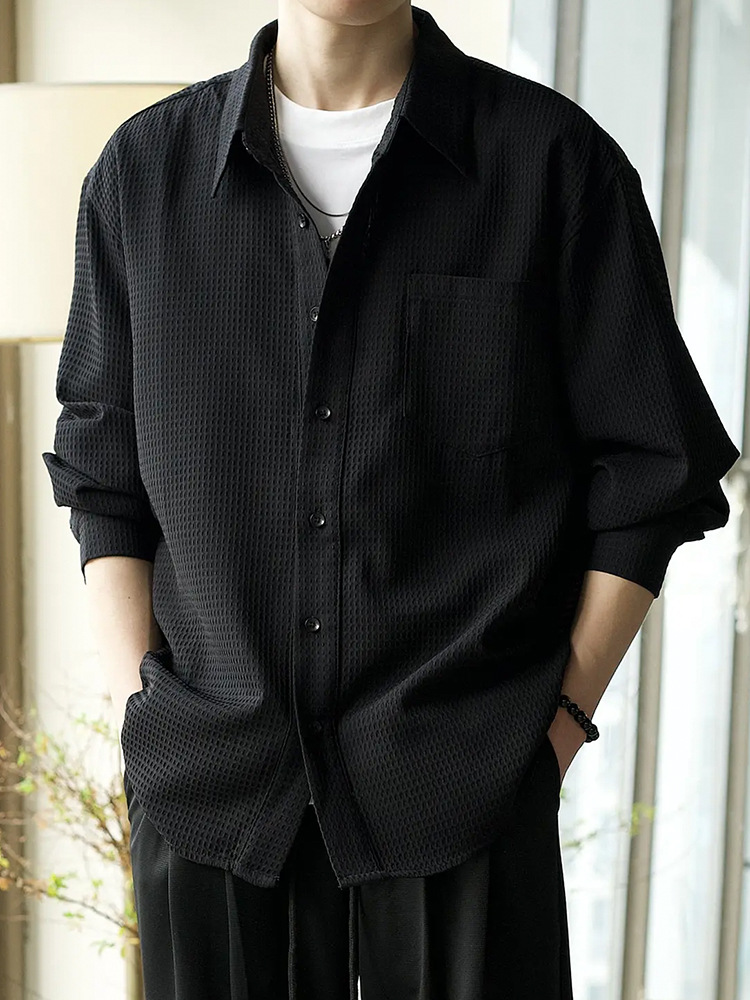 M12271 Men's long sleeve solid color Korean loose drape shirt new spring and autumn style