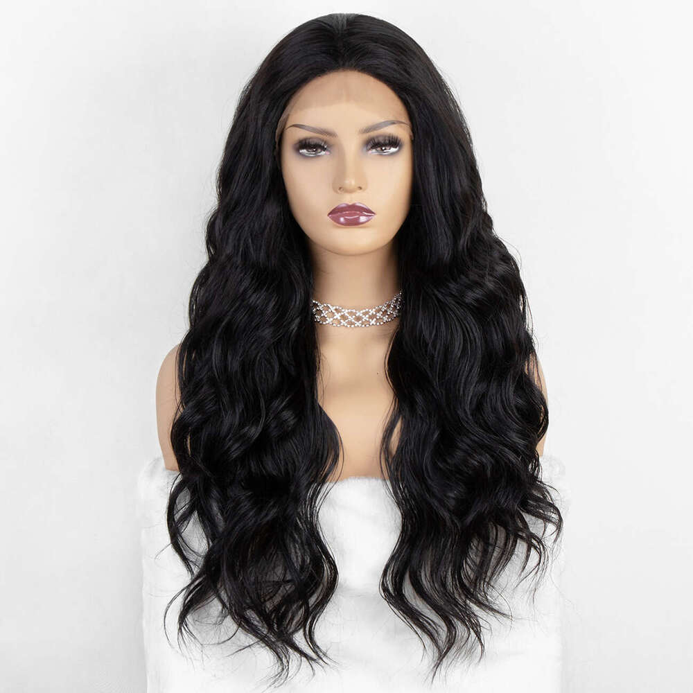 Female High Temperature Silk Big Wave Long Curled Hair T-Shaped 4X4 Synthetic Front Lace Wig Headset Kq2 Kq2