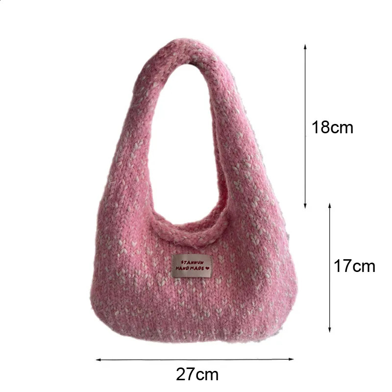 Hylhexyr Womens Small Square Wool Knitted Shoulder Bag Autumn Winter Tote Handbag Cotton Daily Wrist Bags 241228