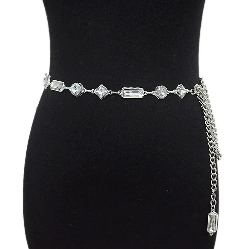 Fashion Lady Acrylic Crystal Metal Waist Chain Dress Coat Sweater Suit Decoration Belts for Women er 241227