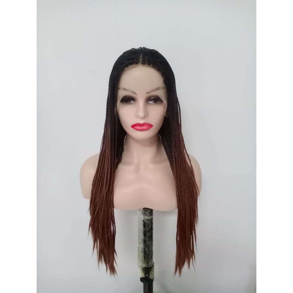 13X4 Front Synthetic Wig Pre Woven Knotless Box Shaped High-Definition Transparent Lace Braid Kq2 Kq2