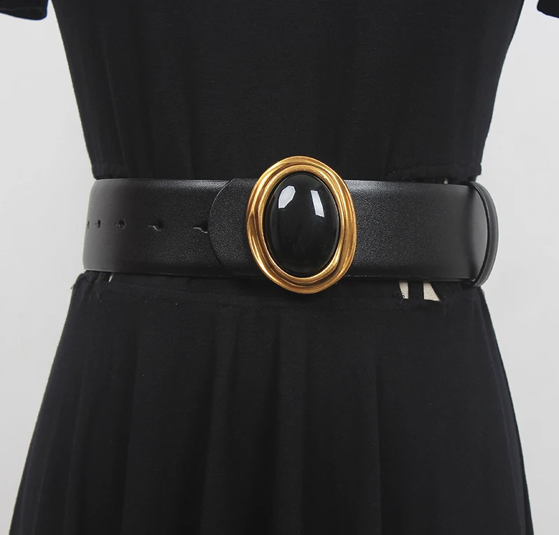 Womens Runway Diamonds Buckle Genuine Leather Cummerbunds Female Dress Corsets Waistband Belts Decoration Wide Belt R1756 241227