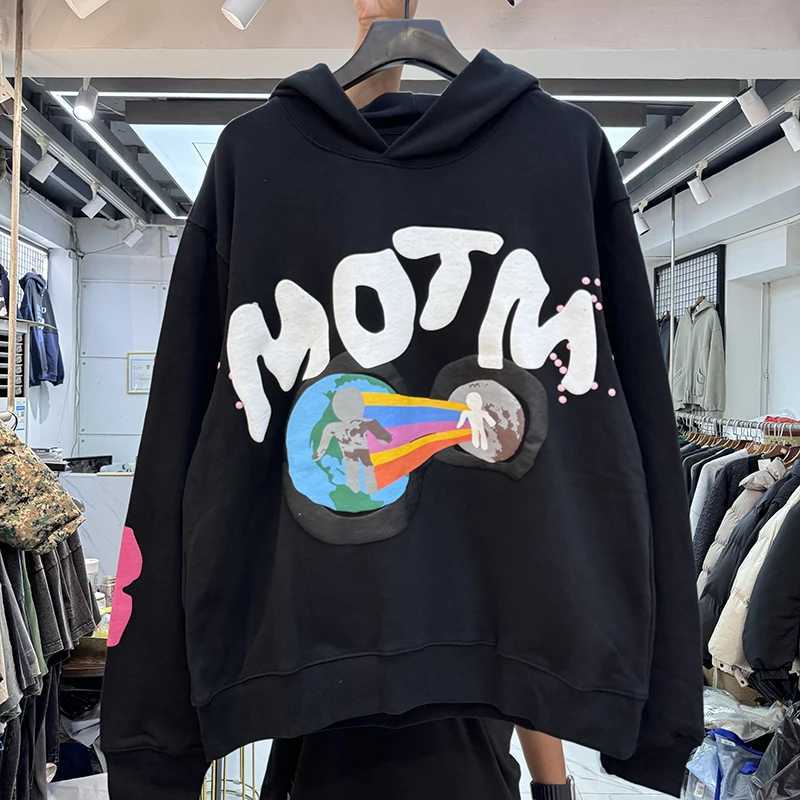 Puff Foam MOTM Letters Rainbow Connect Two People CPFM Hooded Hoodie Men Women Streetwear Sweatshirts Black Pullovers X241228