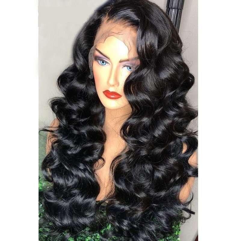 Wig For Ladies, 13 * 4 Front Lace Synthetic Headband, Black, Medium Split, Long Curly Hair, Big Wavy Wig Kq2 Kq2
