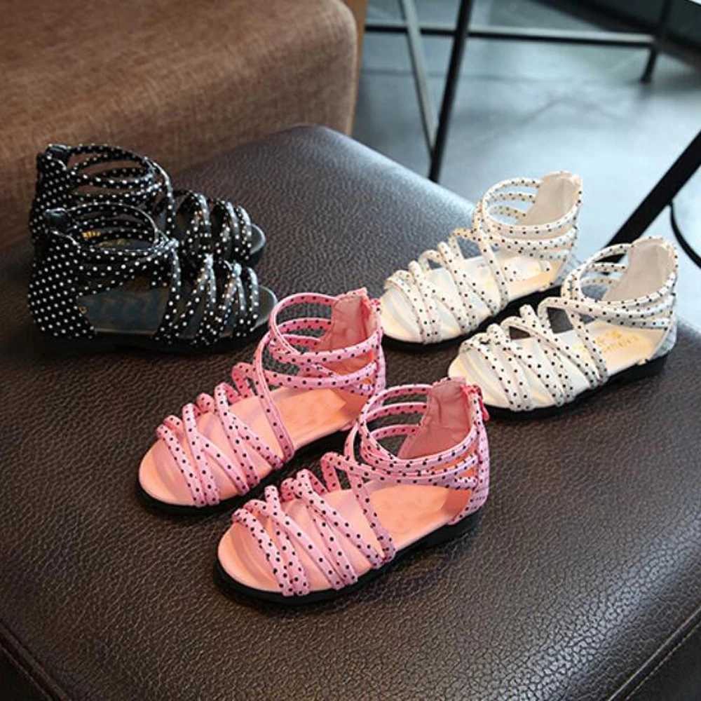 Lovirs Girls Cross Tied and Open Toe Roman Sle Flats Ankle Wrap Toddler Shoes Fashion Sweet Dress W241228
