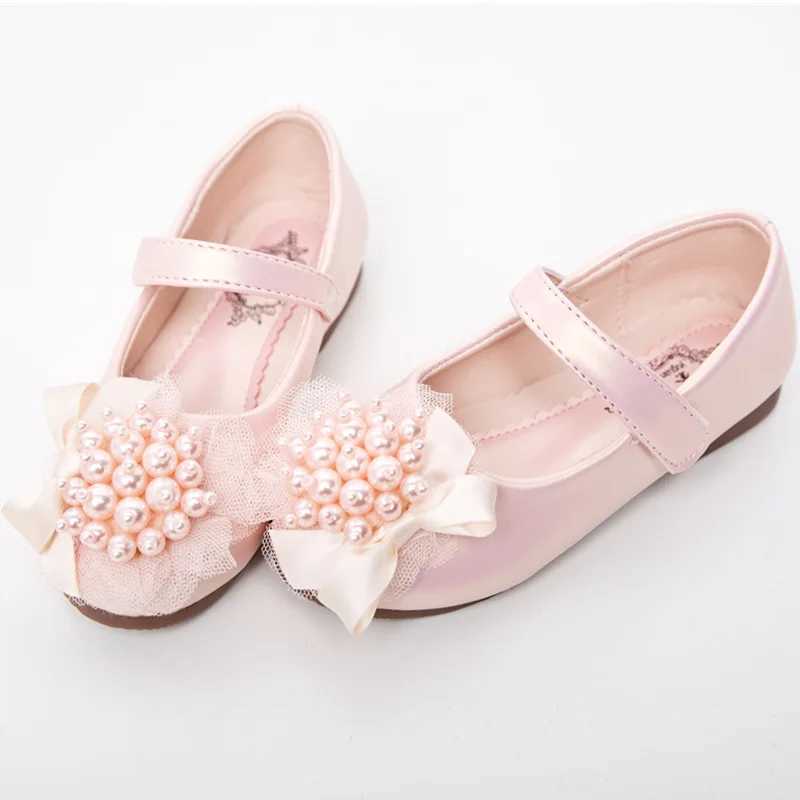 Girls Flats Children Princess Shoes for Wedding Par Kids Beaded with Lace Floral Shoes for Big Girl Performance Dress Shoes W241228