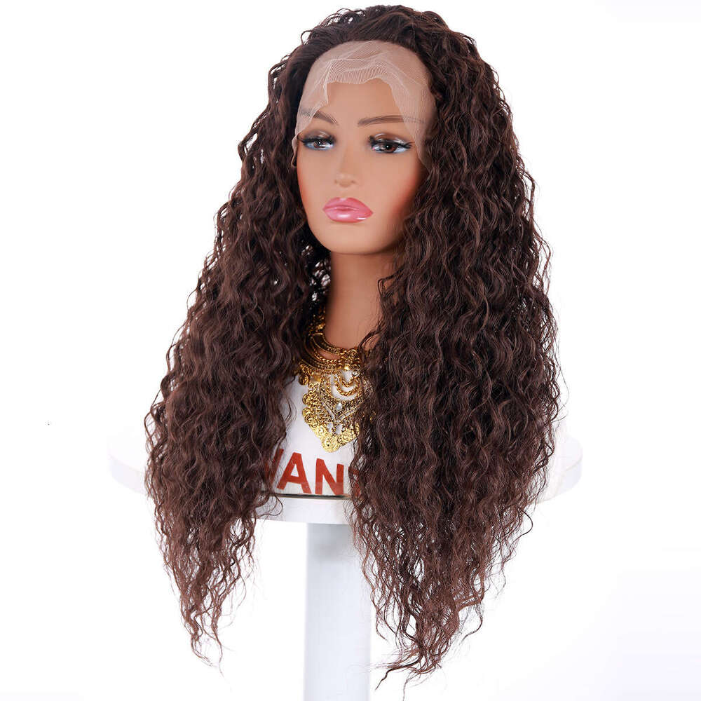 Front Lace Small Corn Perm Wig Dark Brown Medium Split Long Roll Heating Synthetic Headband Kq2 Kq2