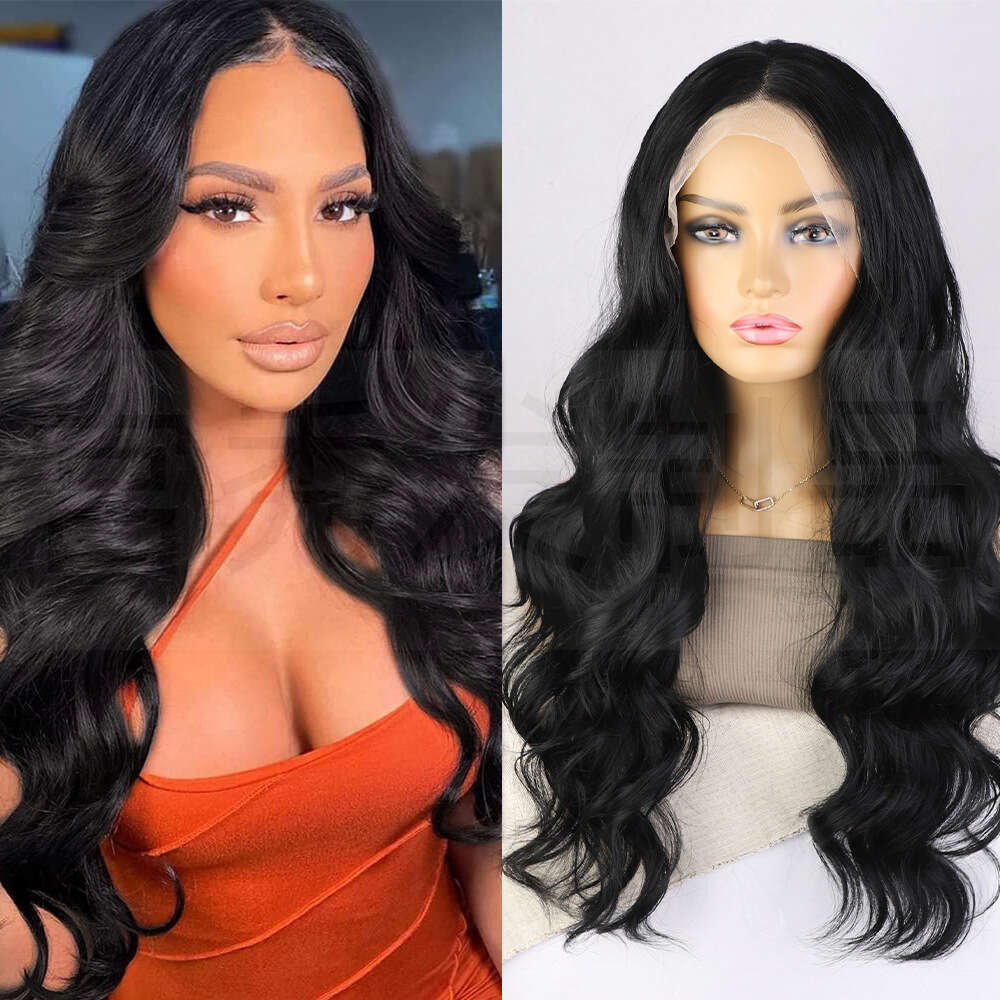 Black Big Wave Long Hair Front Lace 13 * 4 Synthetic Women Wig Kq2 Kq2