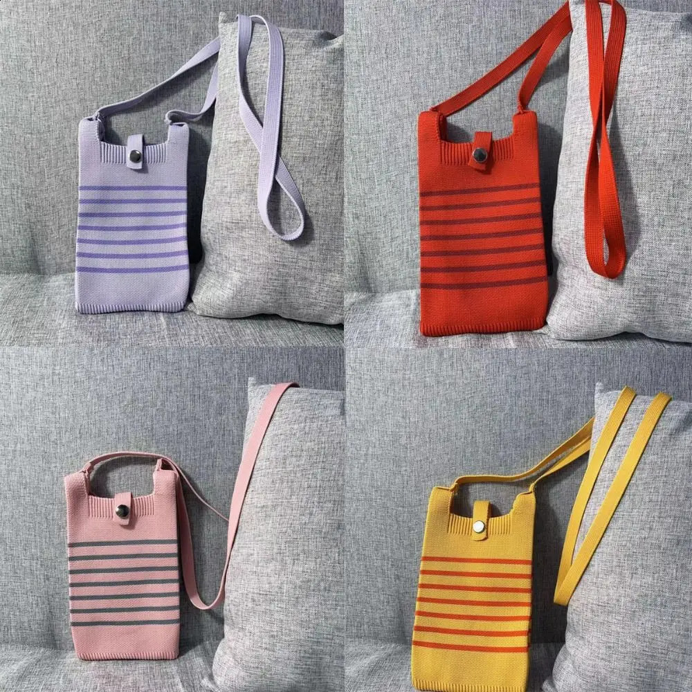 Solid Color Knit Handbag Reusable Knit Mini Phone Bag High-capacity Knot Wrist Bag Women 241227
