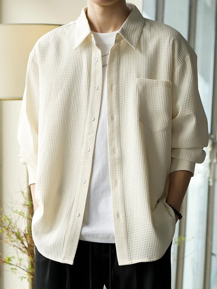 M12271 Men's long sleeve solid color Korean loose drape shirt new spring and autumn style