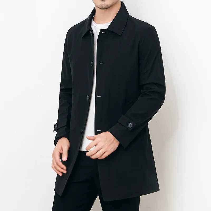 Autumn Winter Casual Mens Overcoat Thick Windbreaker Coat Plus Size Long Black Trench Coat Male Outerwear Boys Trench Xxxl 4xl W241228