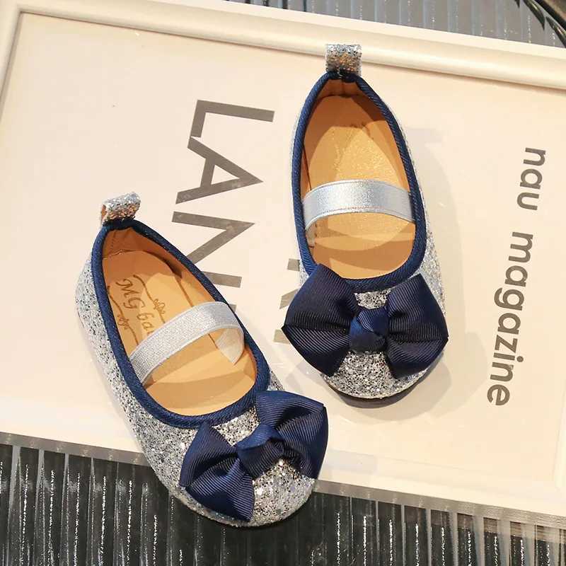 Bling Girls Shoes Spring Autumn Childrens Shoes Girls Bow Knot Ballet Apartment School Par Preschool Girls Shoes Pink Silver W241228