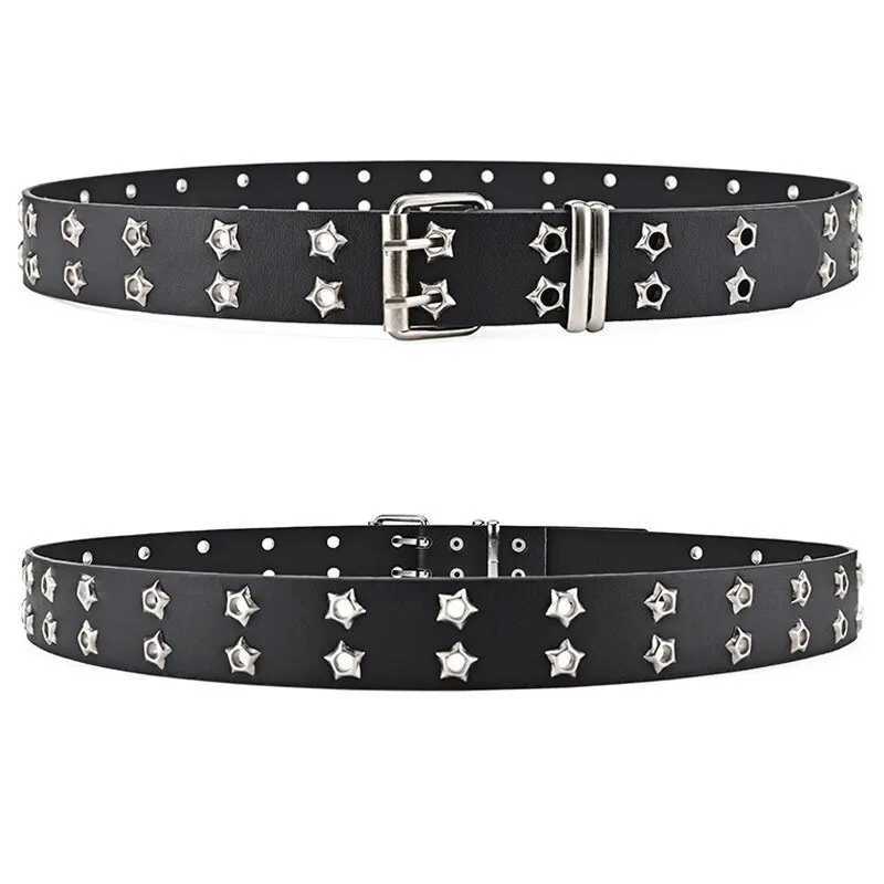 New Star Eye Rivet Belt Gothic Style Double Pin Buckle Mens/Womens Fashion Casual Punk Style Pu Leather Belt Jeans Y2K Belt W241228
