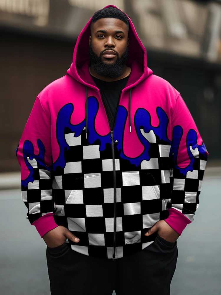 ZOOY (L-9XL) Plus Size Mens Skull Hip Hop Graffiti Street Long Sleeve Zipper Hoodie X241228