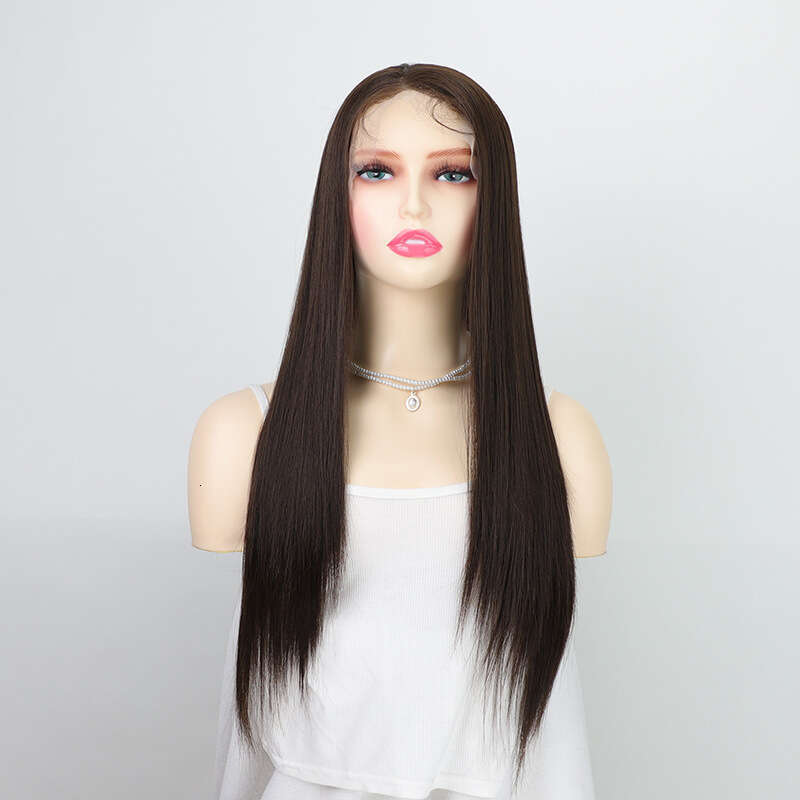 Wig 13 * 4 Dark Brown Long Straight Hair Women's Front Lace Wig Headband Xu Chang Kq2 Kq2