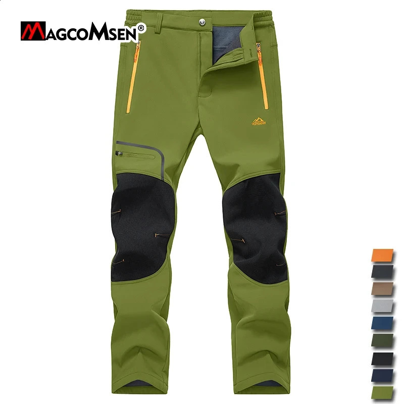 MAGCOMSEN Fleece Pants Mens Snow Ski Windproof Shell Hiking with 4 Zipper Pockets Winter Waterproof Trousers 241227