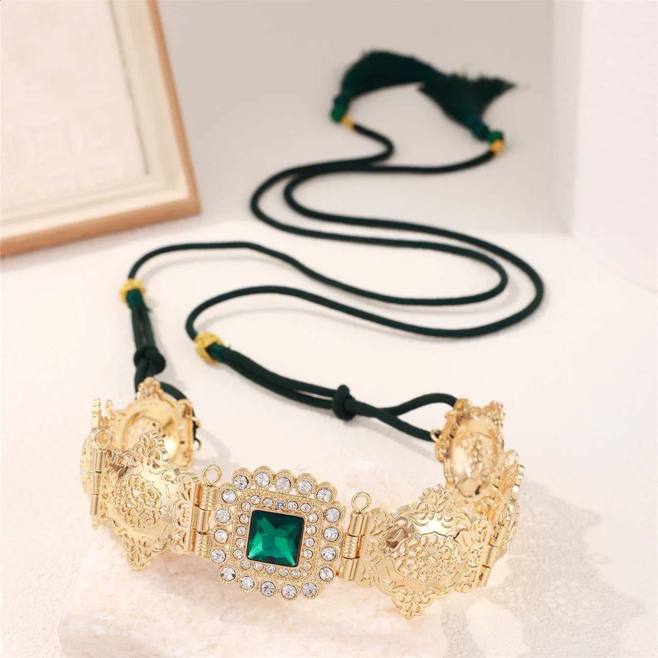 Gold Color Women Tassels Belt Morocco Hand Rope Waist Chain Arabic Crystal Bride Dress Waist Chain 241227