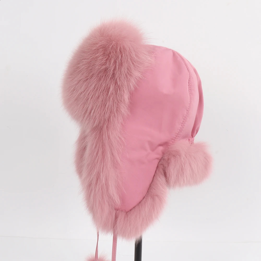 2024 Women Natural Fox Fur Russian Ushanka Hats Winter Thick Warm Ears Fashion Bomber Hat Lady Genuine Real Fox Fur Cap 241227