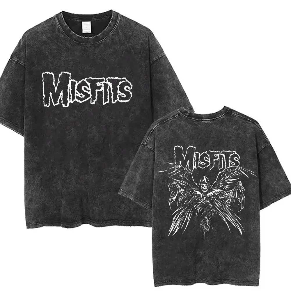 Washed Vintage Hardcore Punk Band Misfits Tshirt Horror Skeleton Graphic T-shirt Men Womens Fashion Casual Oversized T Shirts X241228