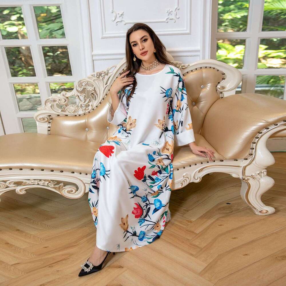 Arab Dubai Fashion Printed Hot Dia Robe Muslim Home Reception Dress