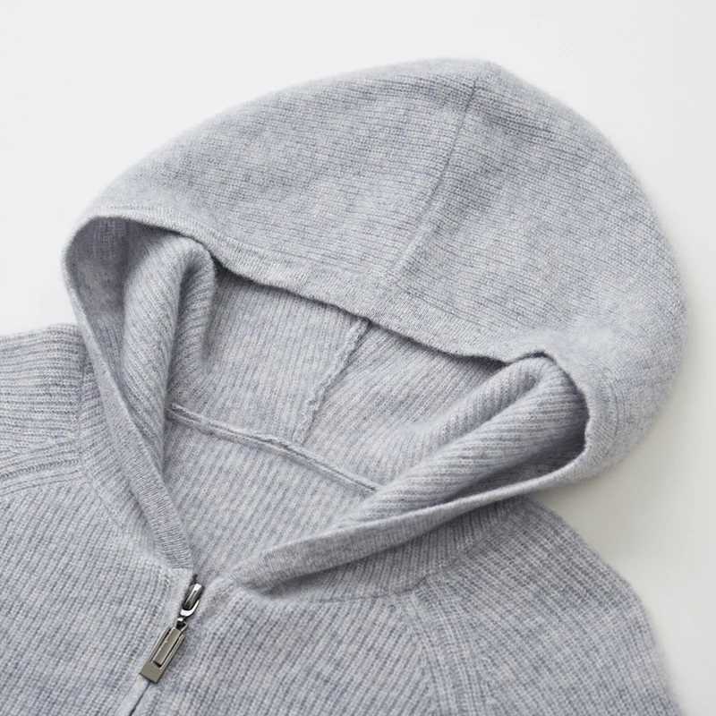 New Air Layer Thick Hoodie 100% Merino Wool Knitted Zipper Open Collar Woolen Sweater Casual Fashion Warm Mens Long Sleeve Autumn/Winter X241228