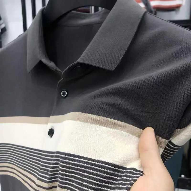 Summer Cotton Korean Smart casual short sleeved shirt shirt mens patch work board printed stripe lapel button loose top X241228
