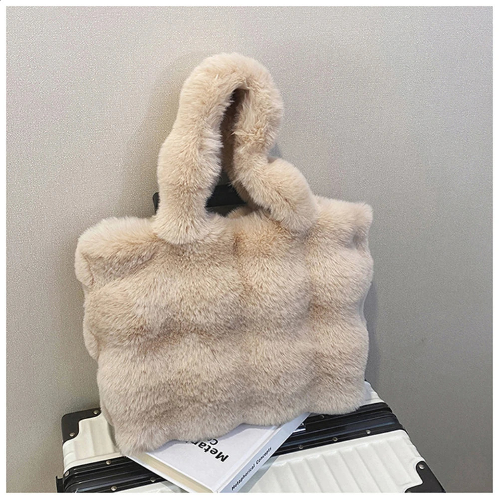 Trendy Women Fluffy Faux Fur Shoulder Bags Autumn Winter Tophandle Handbag Plush Tote Bag Versatile Handheld 250107