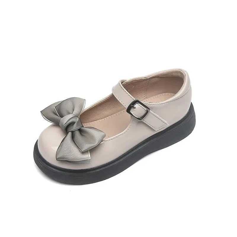 Girls leather shoes 2023 spring/summer new item childrens black soft soled princess bow British sled casual shoes W241228