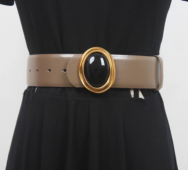 Womens Runway Diamonds Buckle Genuine Leather Cummerbunds Female Dress Corsets Waistband Belts Decoration Wide Belt R1756 241227