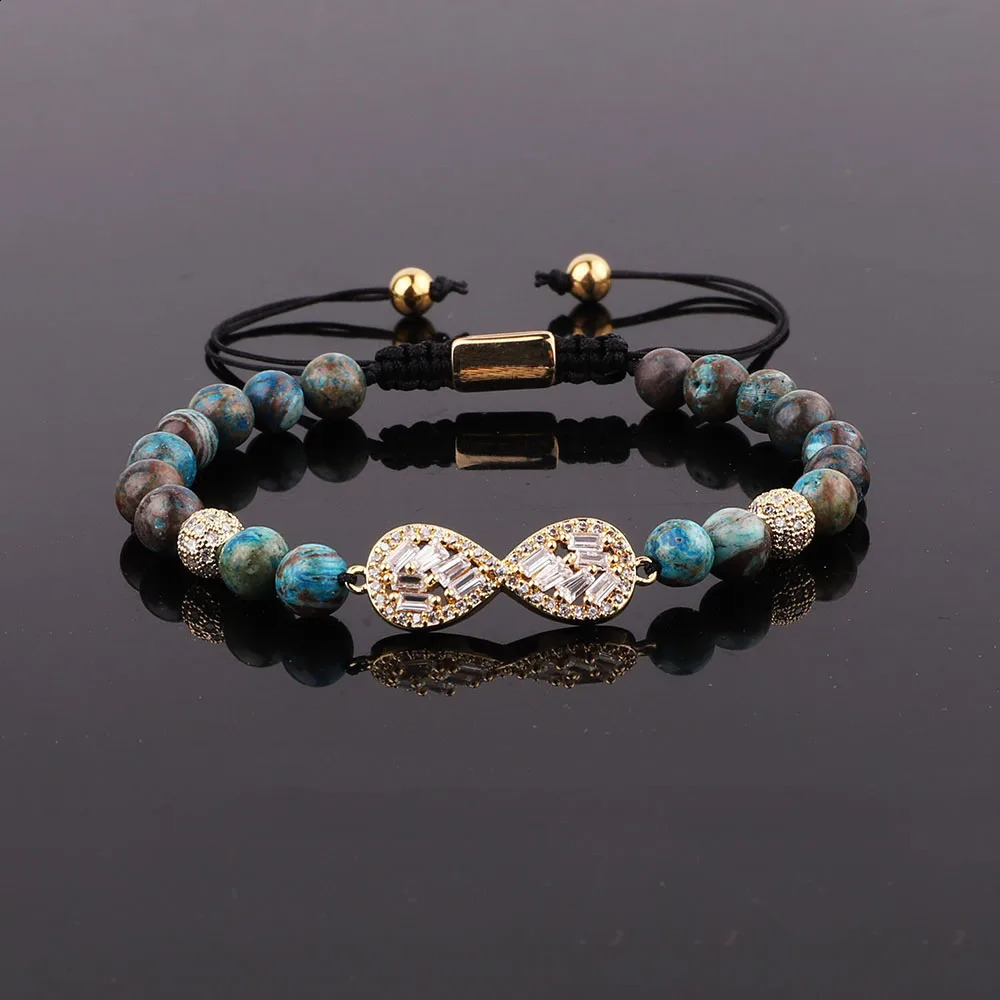 JARAVVI High Quality CZ Pave Infinity Charm Natural Stone Beads Macrame Friendship Bracelet Women Men Jewelry Gift 241227