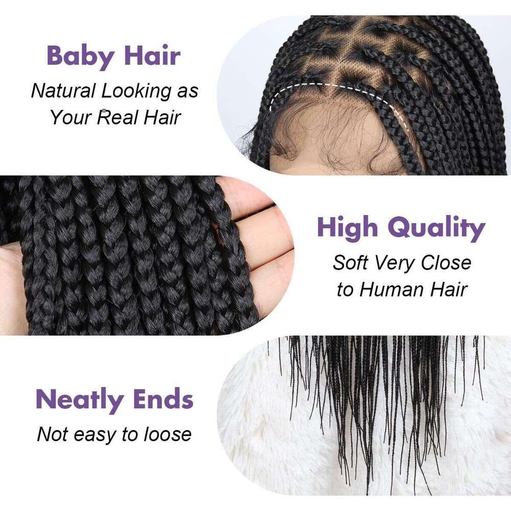 13X4 Front Synthetic Wig Pre Woven Knotless Box Shaped High-Definition Transparent Lace Braid Kq2 Kq2