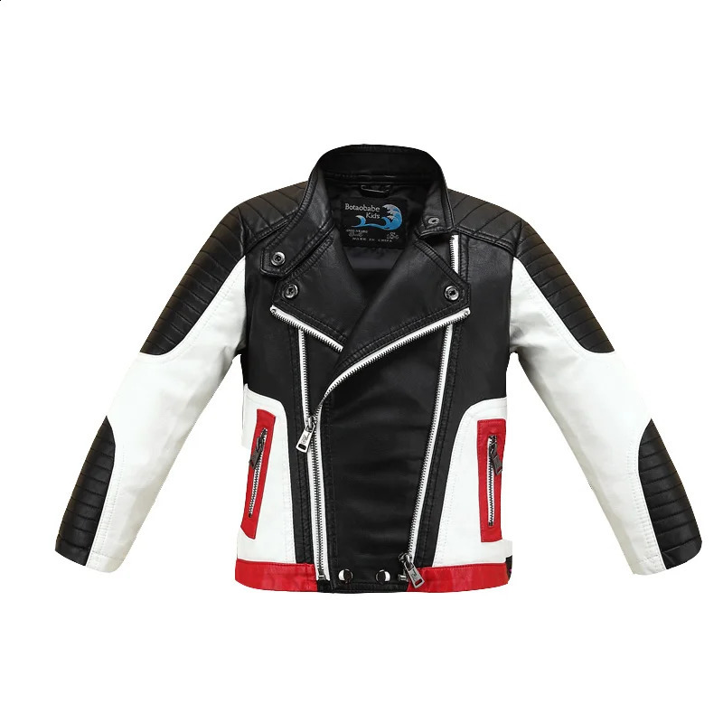 Handsome Cool Boys Leather Motor Jacket For Autumn Spring Kids Warm Coat Bomber Baby Toddler Winter Clothes 241227