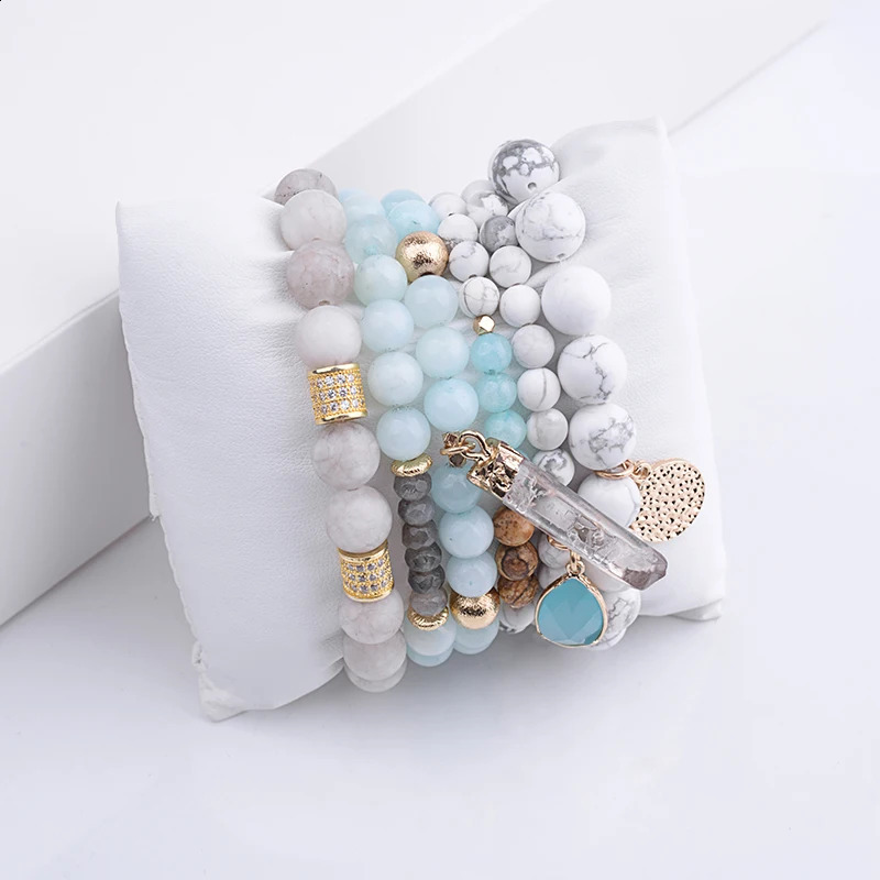 BOJIU Trendy Women Bracelet Set Natural Ag. Stone Glass Beads Bohemia Exquisite Bar Bracelet Sets of 6pcs Festival Gifts BCSET18 241227