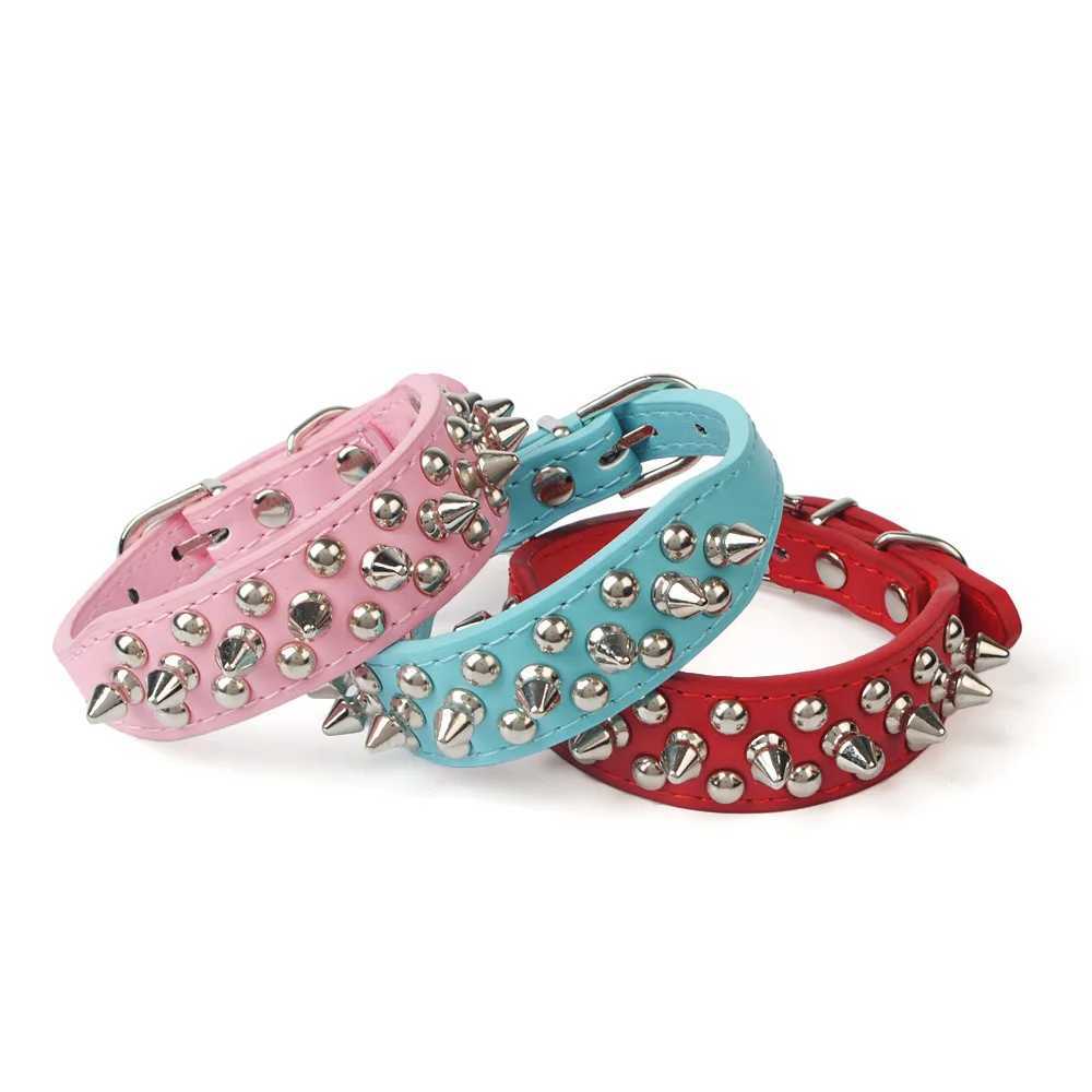 Pet dog rivet collar PU leather round bullet nail necklace pointed necklace punk style small dog cat collar M241228