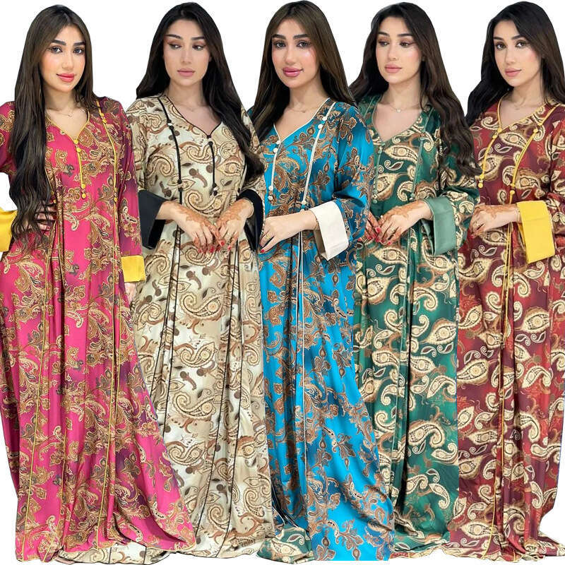 Muslim Arab Dubai Women's Fashion Printed Robe Middle Eastern Dress