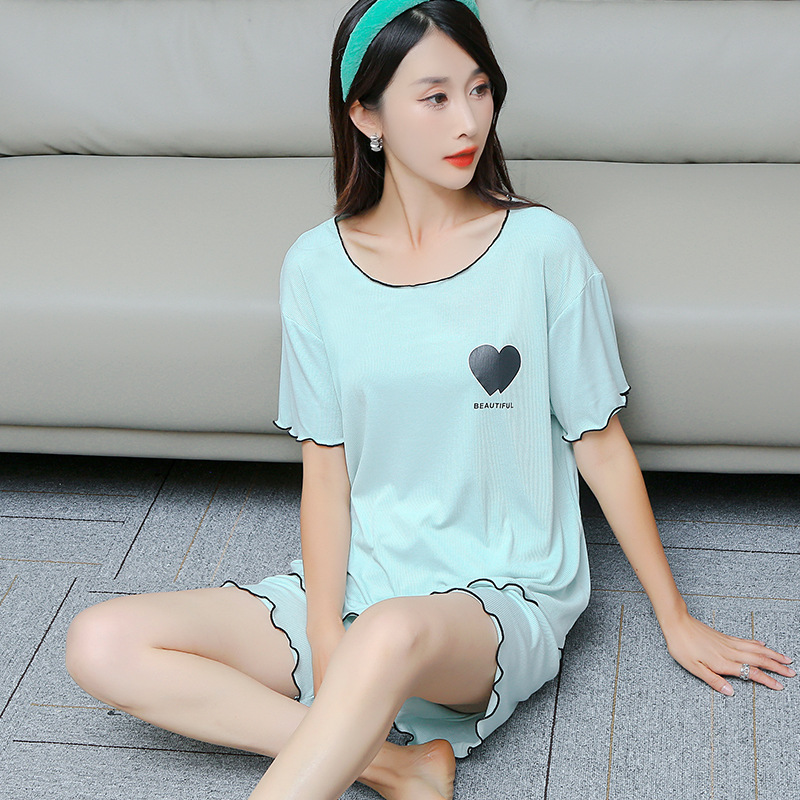 B604-Spring and summer women's home clothes set thin modal short-sleeved trousers shorts three-piece pajamas pajamas